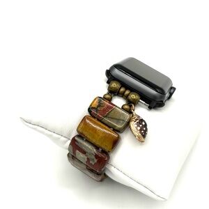 Hand Crafted Stone Bead Apple Watch Band with Shell Charm